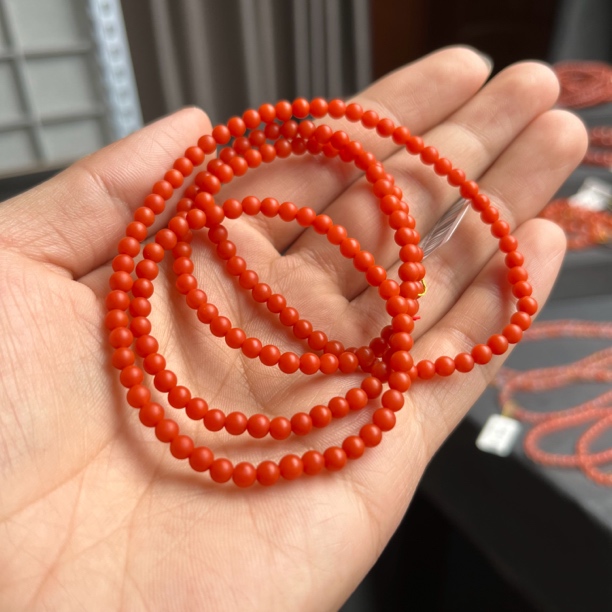精品南红保山满肉满色柿子红卡4+圆珠多圈手串佛珠24.6克