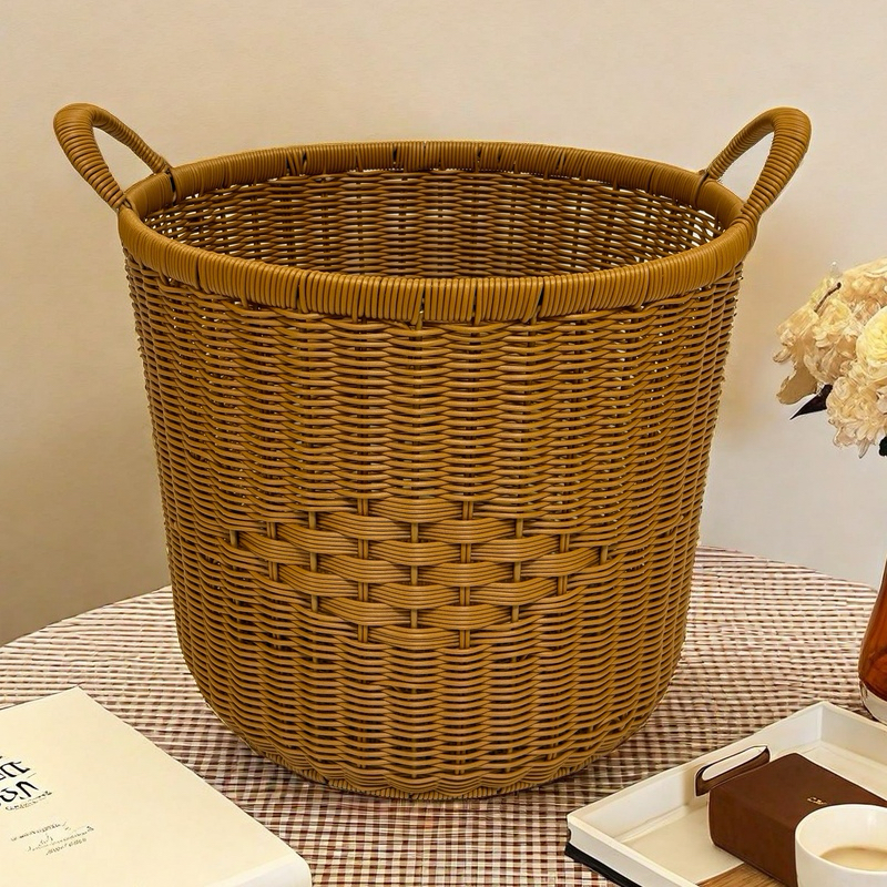 仿藤编脏衣篮圆形篓子 家用洗衣收纳筐洗衣桶 酒店浴室塑料收纳