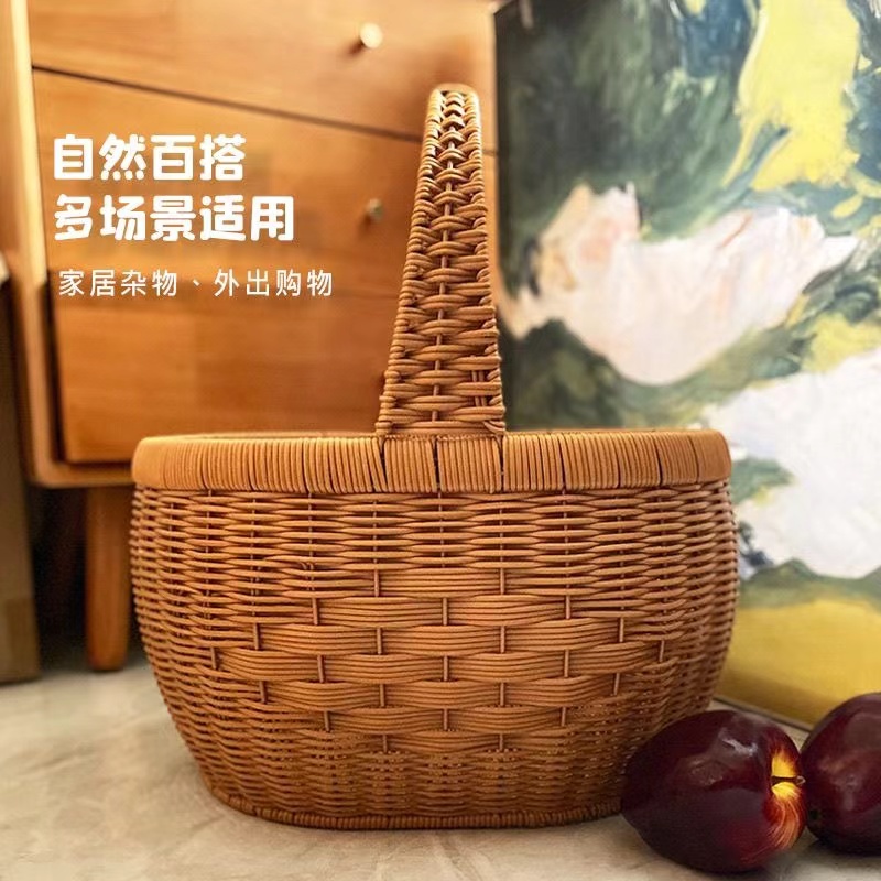 仿藤水果篮手提礼品篮买菜购物野餐采摘果蔬菜大号提篮购物收纳篮