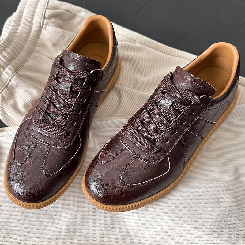 2025春季新款棕色真皮男鞋德训鞋春夏秋时尚软底男款休闲商务皮鞋