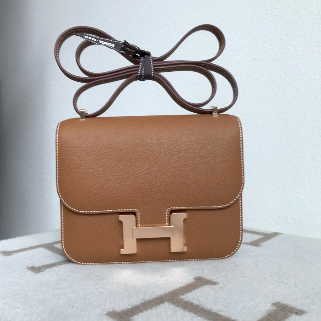 全新未使用 Hermes/爱马仕 康康19 金棕玫瑰金扣 b刻 0323a2