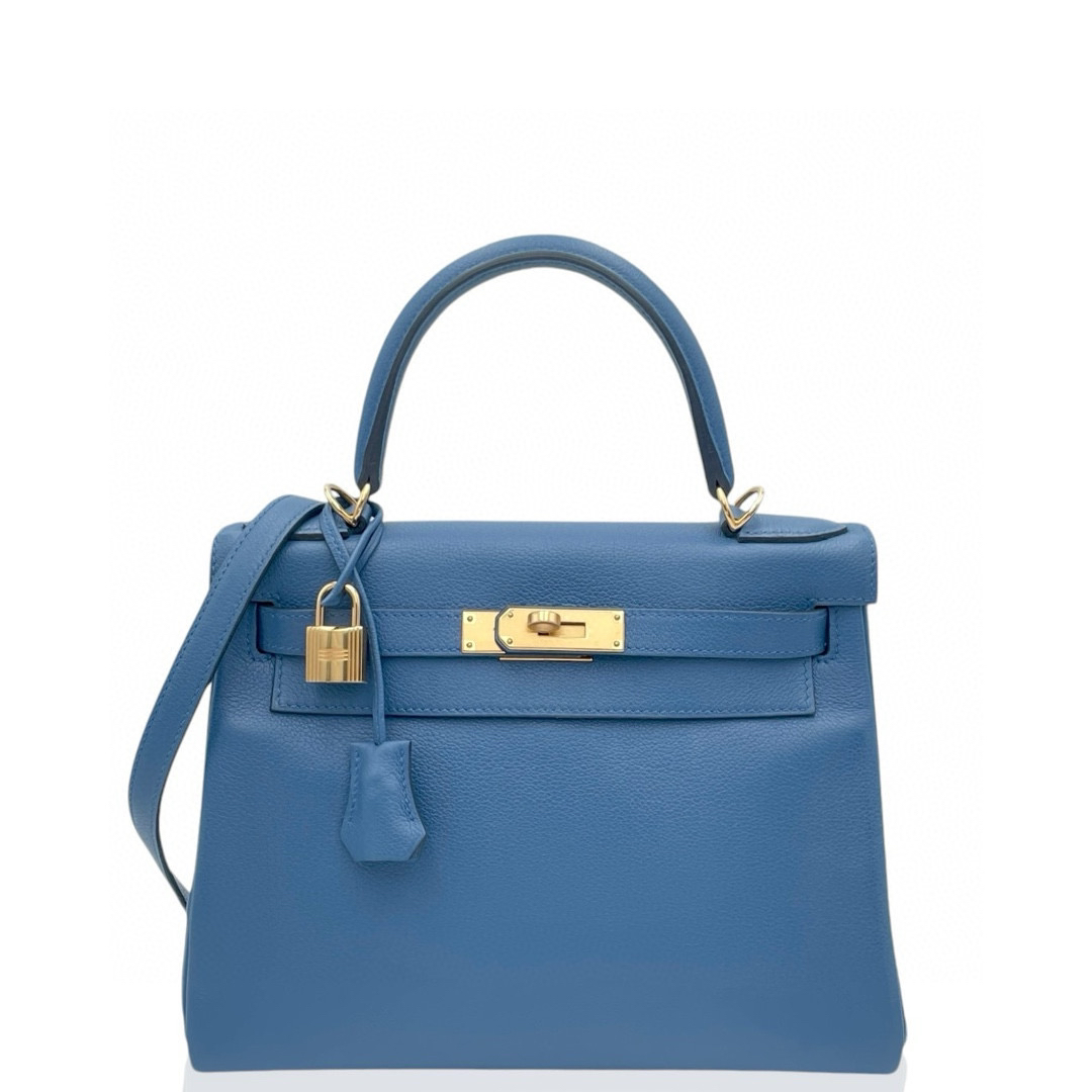 99新 Hermes/爱马仕 Kelly28 玛瑙蓝 A刻 手提包 1022a7