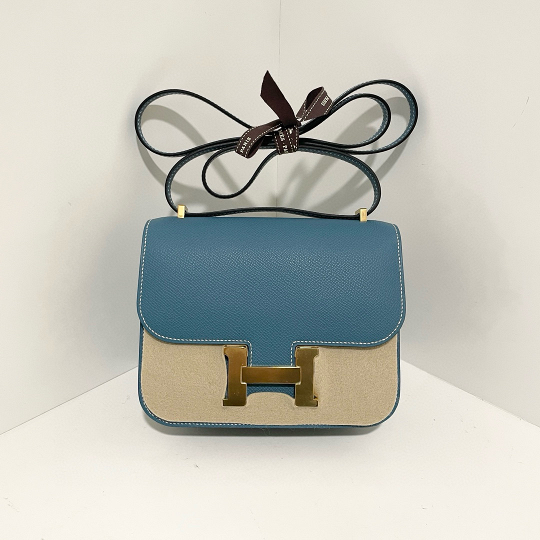 全新未使用 Hermes/爱马仕 牛仔蓝 康康19  e皮  b刻 0227a3