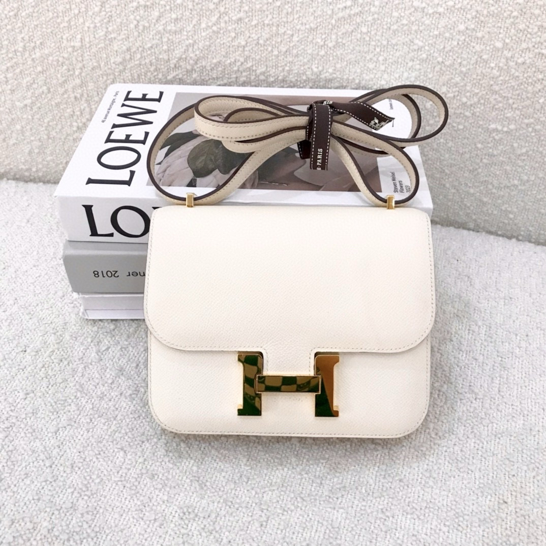 99新 Hermes/爱马仕 constance 19 e皮 奶油白0624b9 