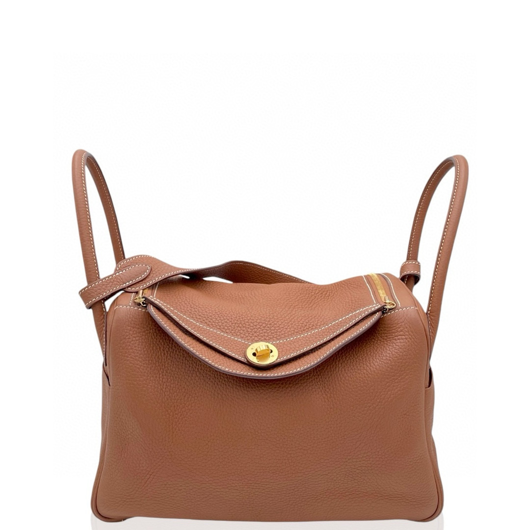 99新 Hermes/爱马仕 lindy 30 Y tc皮 金棕单肩包0731a4 