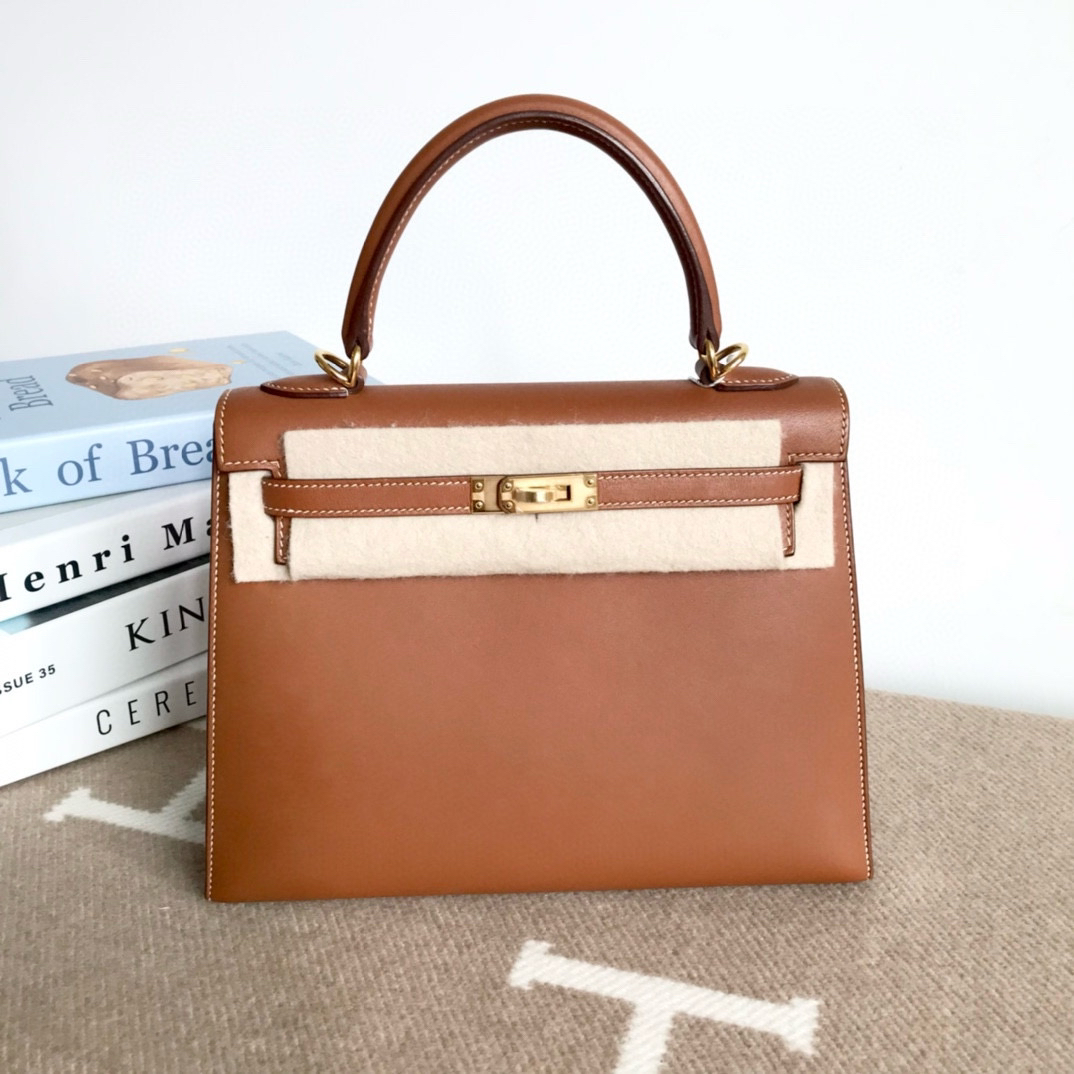 99新 Hermes/爱马仕 kelly25 栗子色/福宝色0402a2 