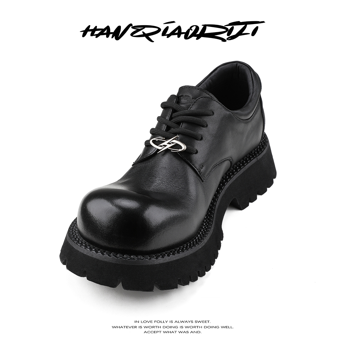 韩桥日记[黑血系列]米奇大头德比鞋头层牛皮通勤厚底圆头皮鞋男潮