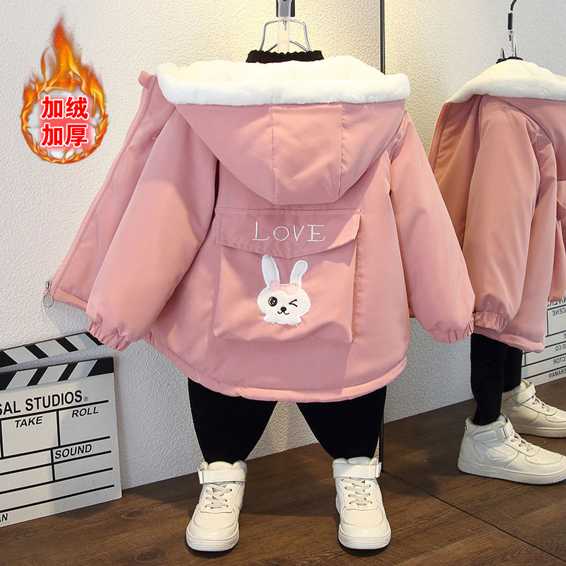 女童冬季加绒保暖风衣外套新款洋气炸街男童秋冬装加厚派克服B5