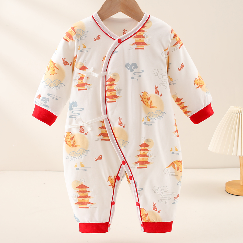 新生儿衣服刚出生婴儿连体衣秋冬纯棉加厚儿童幼儿和尚服蝴蝶衣A8