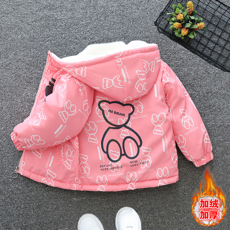 儿童加绒派克服棉衣新款女童加厚外套秋冬休闲宝宝工装风衣潮B5