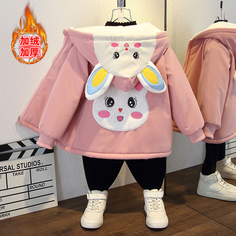 女童秋冬加绒加厚派克服外套新款女大童保暖棉服男童冬季棉衣B5