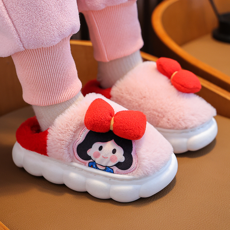 儿童冬季小公主卡通款软底家居保暖防滑新款女童宝宝棉拖鞋C2