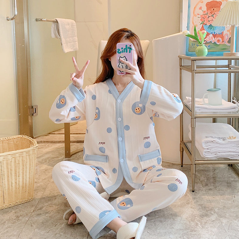 孕妇睡衣春秋夹棉产妇空气棉月子服冬季厚款产后哺乳喂奶家居服