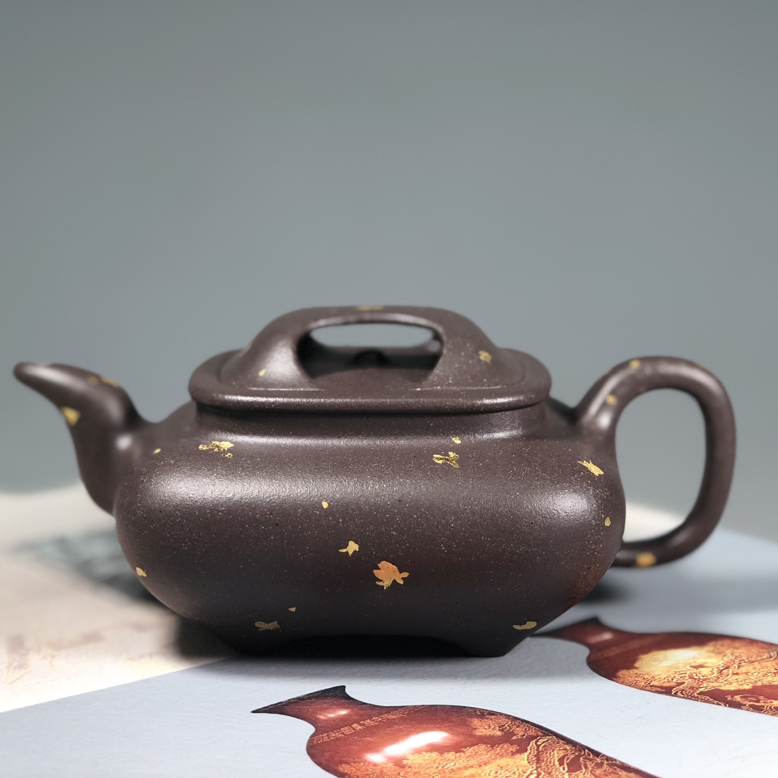牛盖传炉全手工 天青泥 220cc 紫砂壶家用泡茶茶具