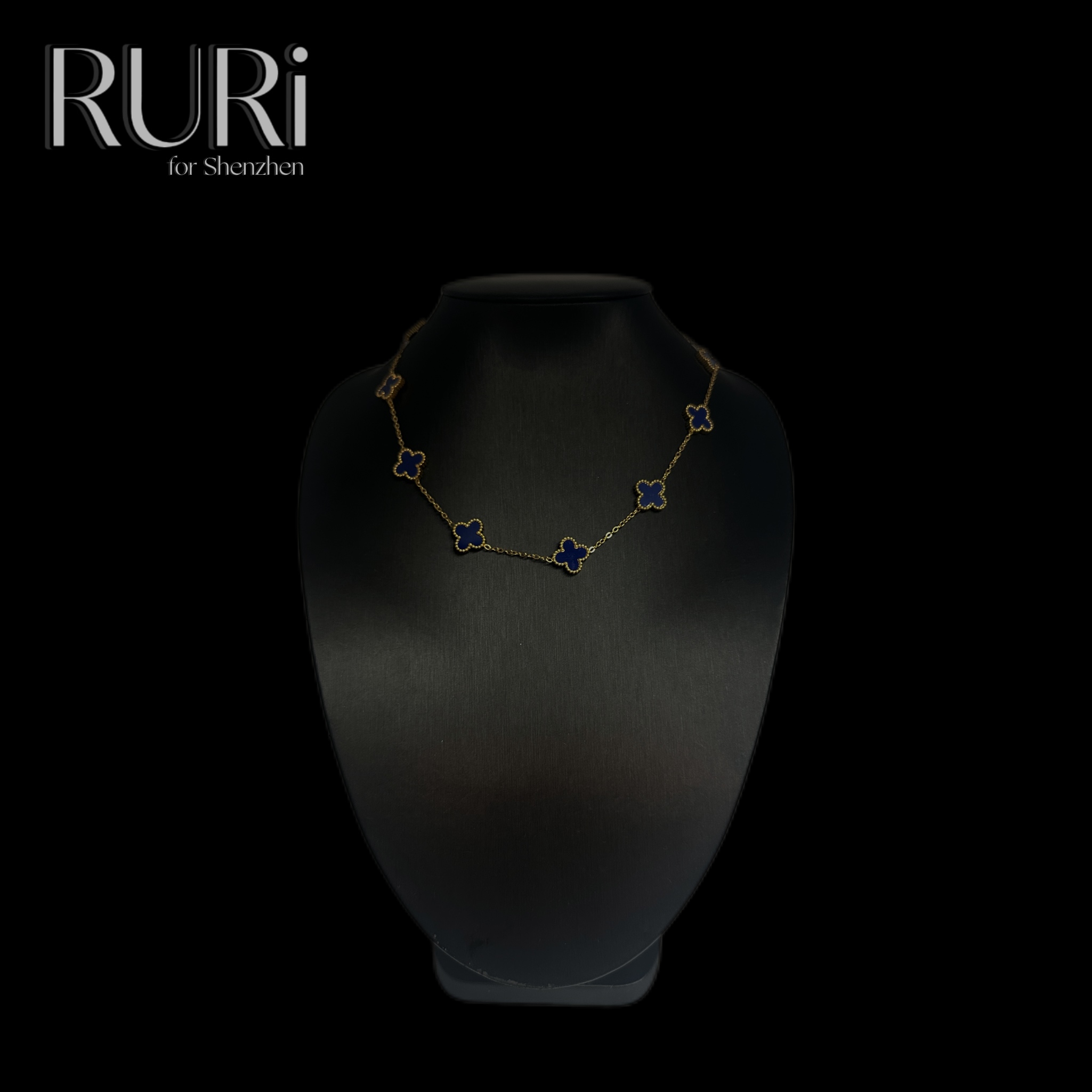 合金项链 RURI 简约时尚百搭十朵克莱因蓝色四叶项链247