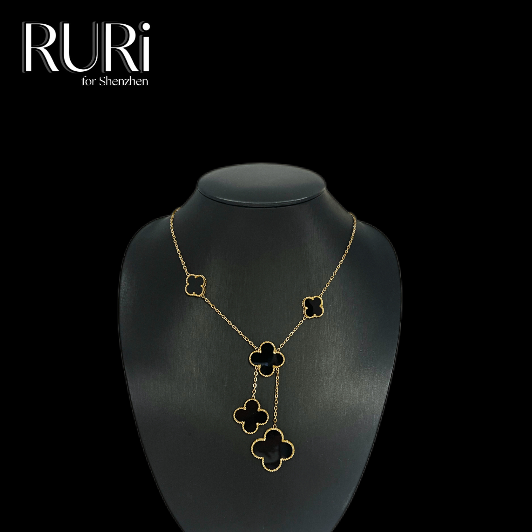 铜合金项链 黑色四叶项链气质轻奢时尚金色镶嵌坠链素款 537