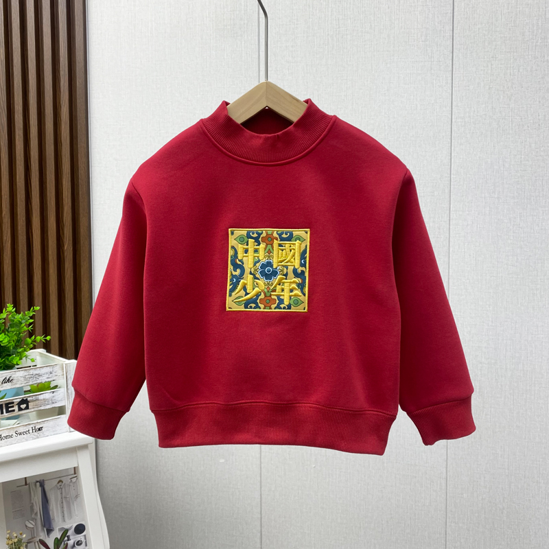 男女童亲子加绒卫衣拜年服秋冬加厚新年服 平安喜乐