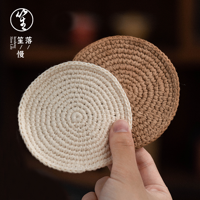 落笙刺子绣茶杯垫紫砂养壶承垫手工棉线编织吸水中式复古隔热垫子