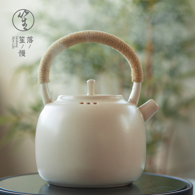 落笙景德镇陶瓷煮茶壶苏打釉白泥家用电陶炉提梁壶陶泥小号烧水壶