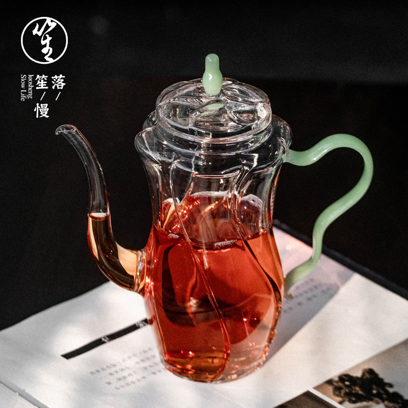 落笙玻璃泡茶壶耐高温带过滤绿茶泡茶器加厚仿宋执壶家用功夫茶具