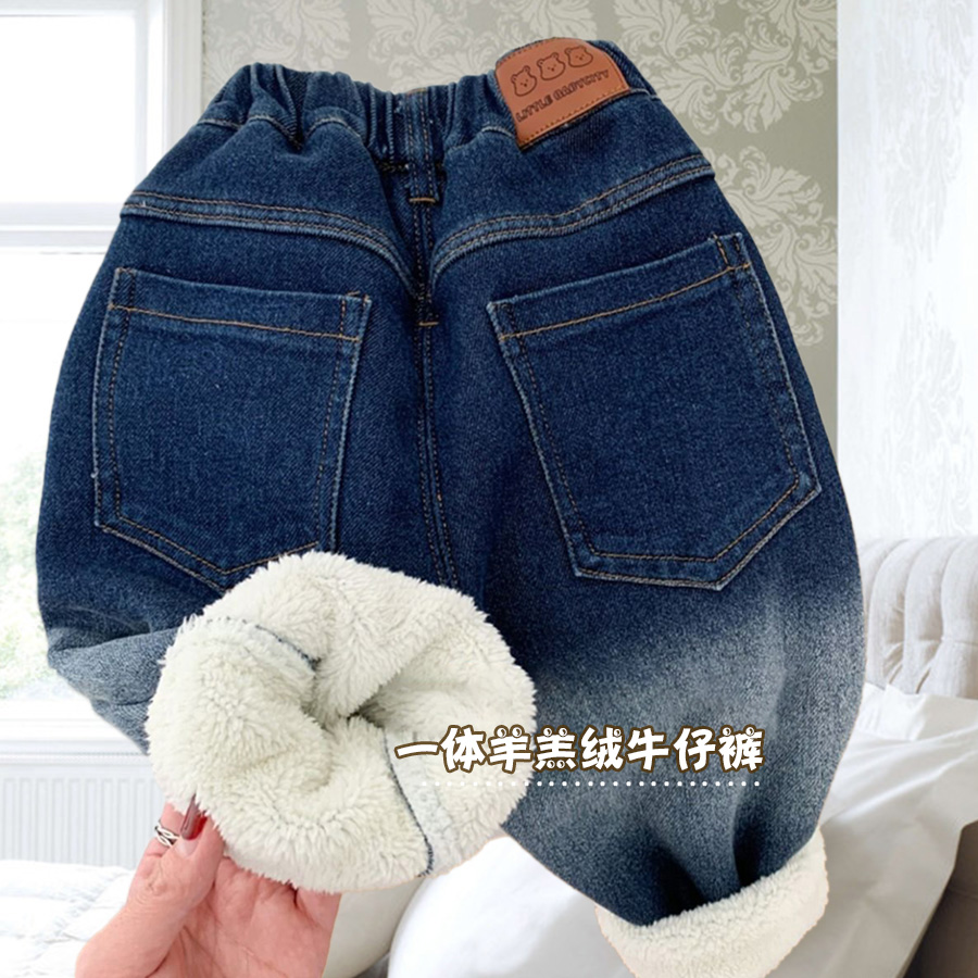 【BB】男女加绒裤子冬季新款儿童牛仔裤宝宝加厚棉裤韩版小童1-3岁