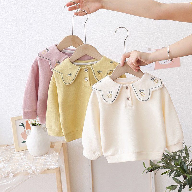 【BB】女童卫衣小花绣秋装新款1岁婴儿小童衣服春秋季3女宝宝秋冬