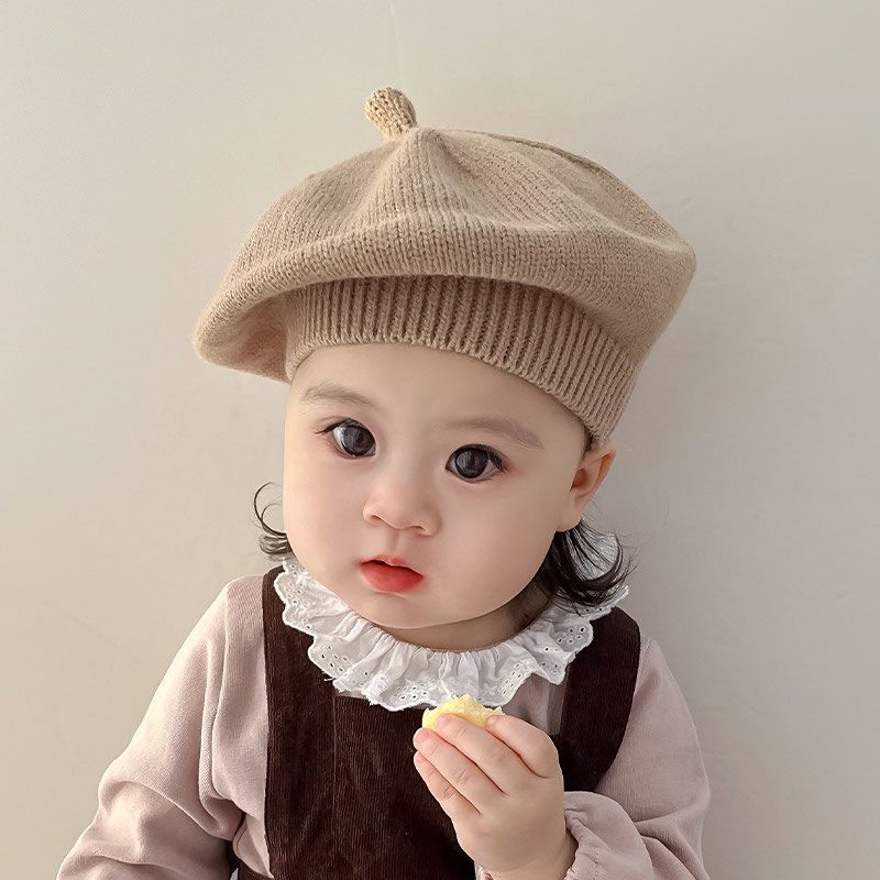 【BB】宝宝贝雷帽秋冬季婴儿男女童纯色保暖毛线美拉德洋气婴幼儿