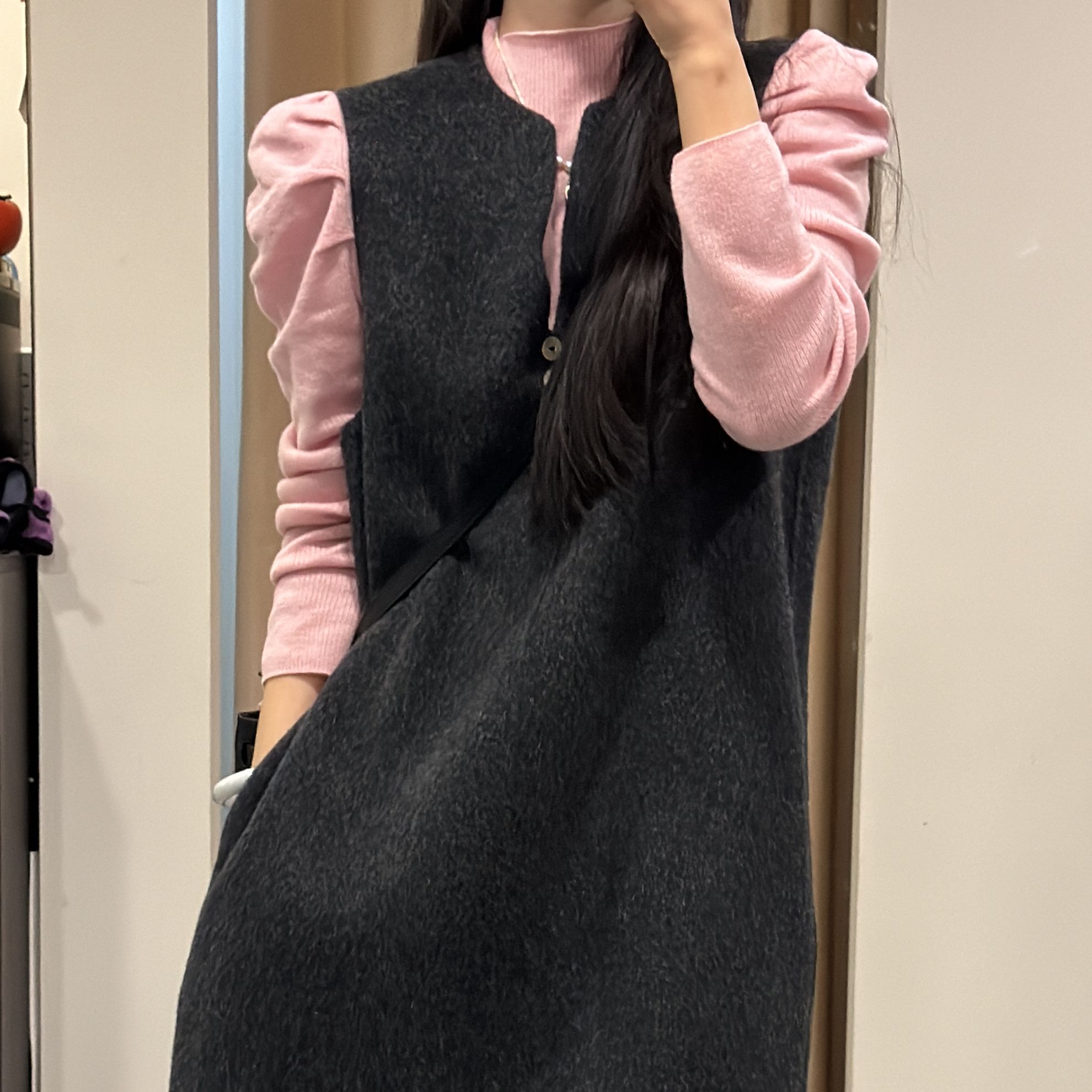 【别有用心】定制款～v领短款韩版减龄无袖羊毛背心裙