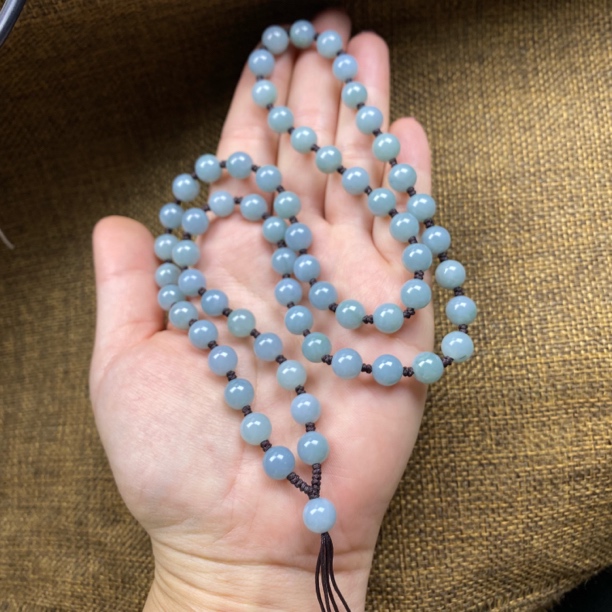 天然A货蓝水圆珠8mm吊坠挂绳玉坠牌子配绳挂脖保真蓝色时尚精美
