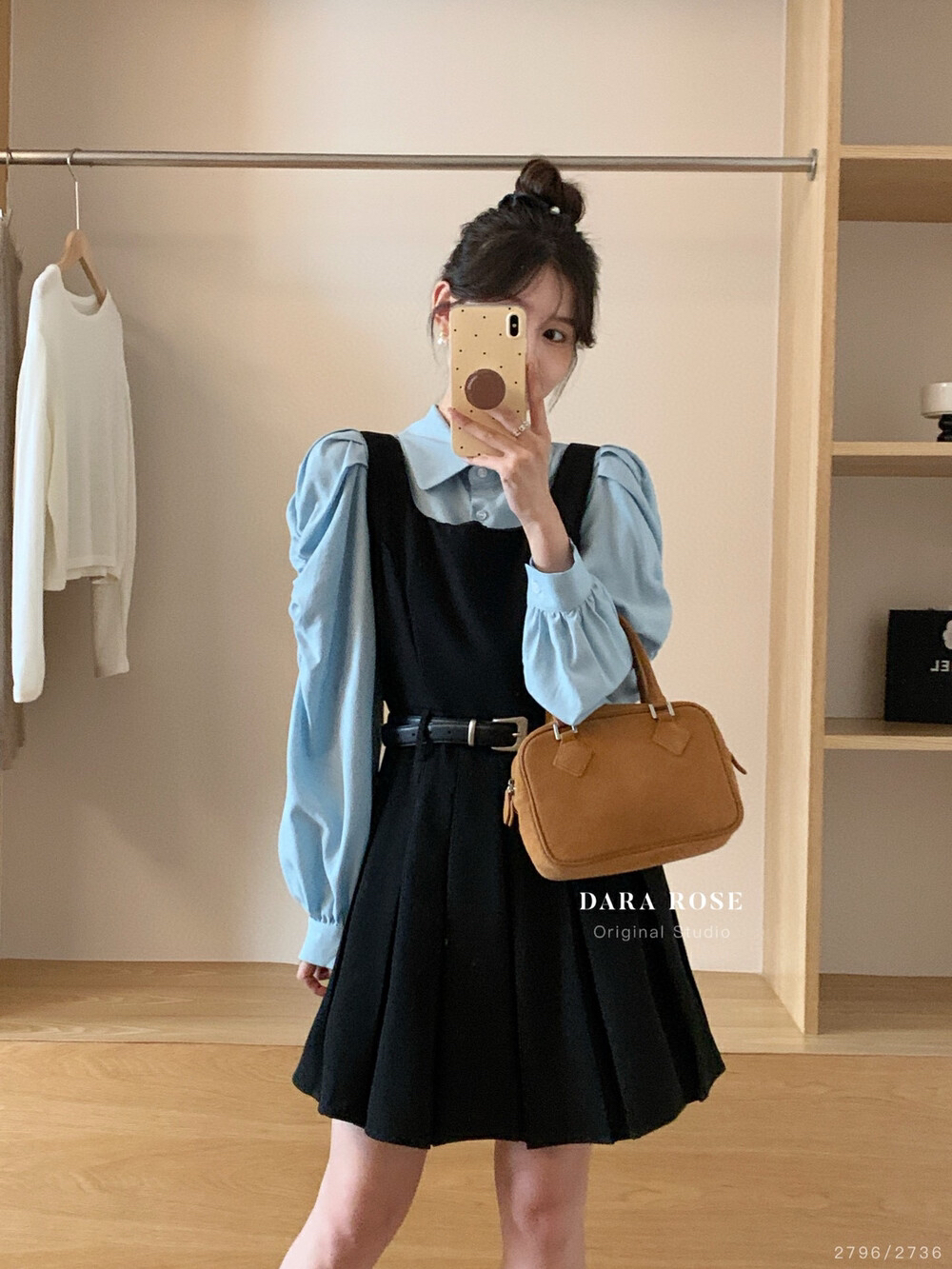 【DARA ROSE】秋上新！法式复古泡泡袖衬衣翻领纯色单排扣简约衬衫