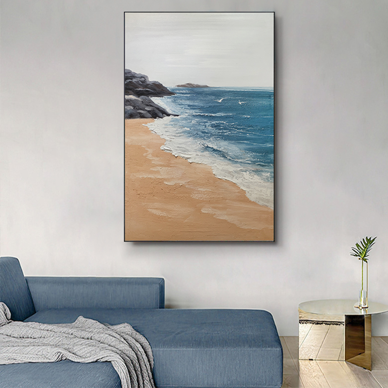 手绘油画【抵岸】现代简约风厚肌理感客厅背景墙肌理装饰画玄关挂画