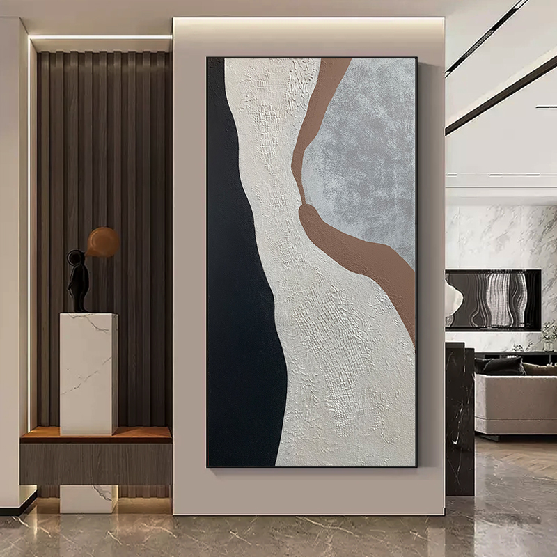 手绘油画【川涔】简约高级黑白灰玄关艺术走廊简约抽象油画大尺寸画