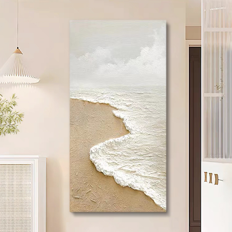 原创手绘油画【蔚蓝海岸】海景画立体厚肌理绘画玄关油画简约抽象画