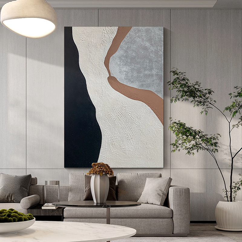 手绘油画【川涔】现代简约高级黑白质感画大幅落地画极简玄关抽象画