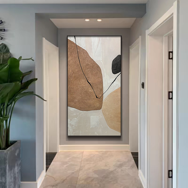 手绘油画【拾染】现代抽象入户玄关奶油风竖版艺术装饰画楼梯挂画