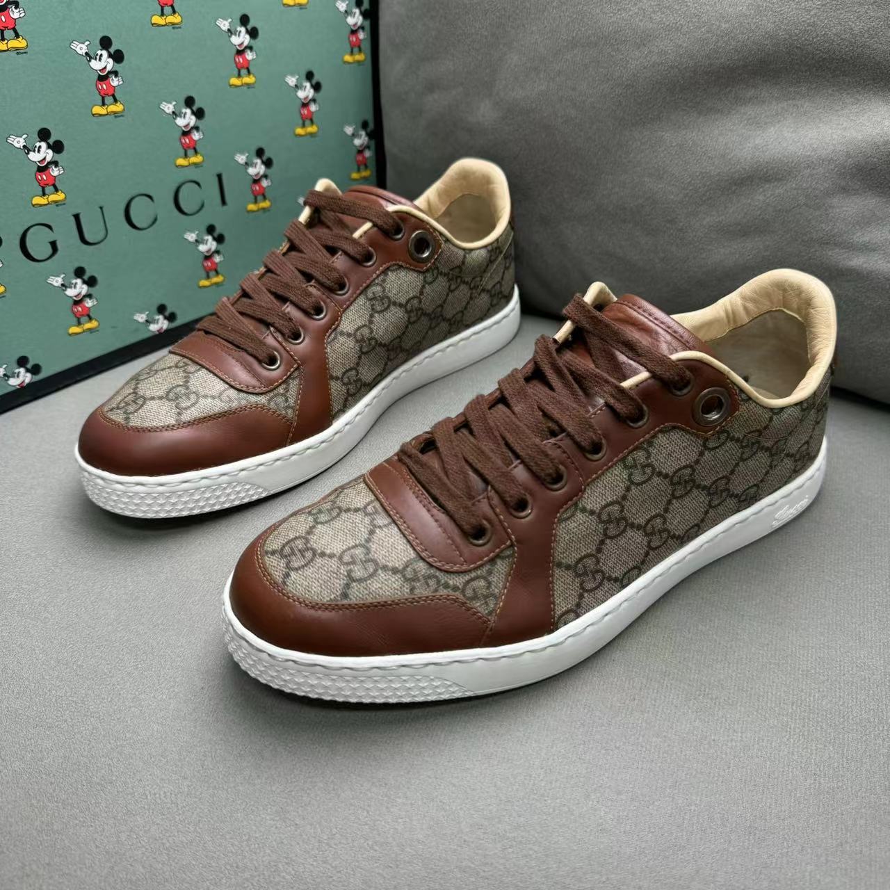 GUCCI/古驰乌木色双G老花满印休闲时尚经典百搭低帮板鞋40码/97新