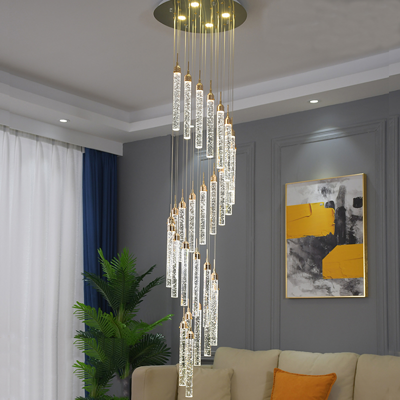 现代轻奢别墅旋转楼梯灯长吊灯公寓水晶挑高挑空复式楼中空客厅灯