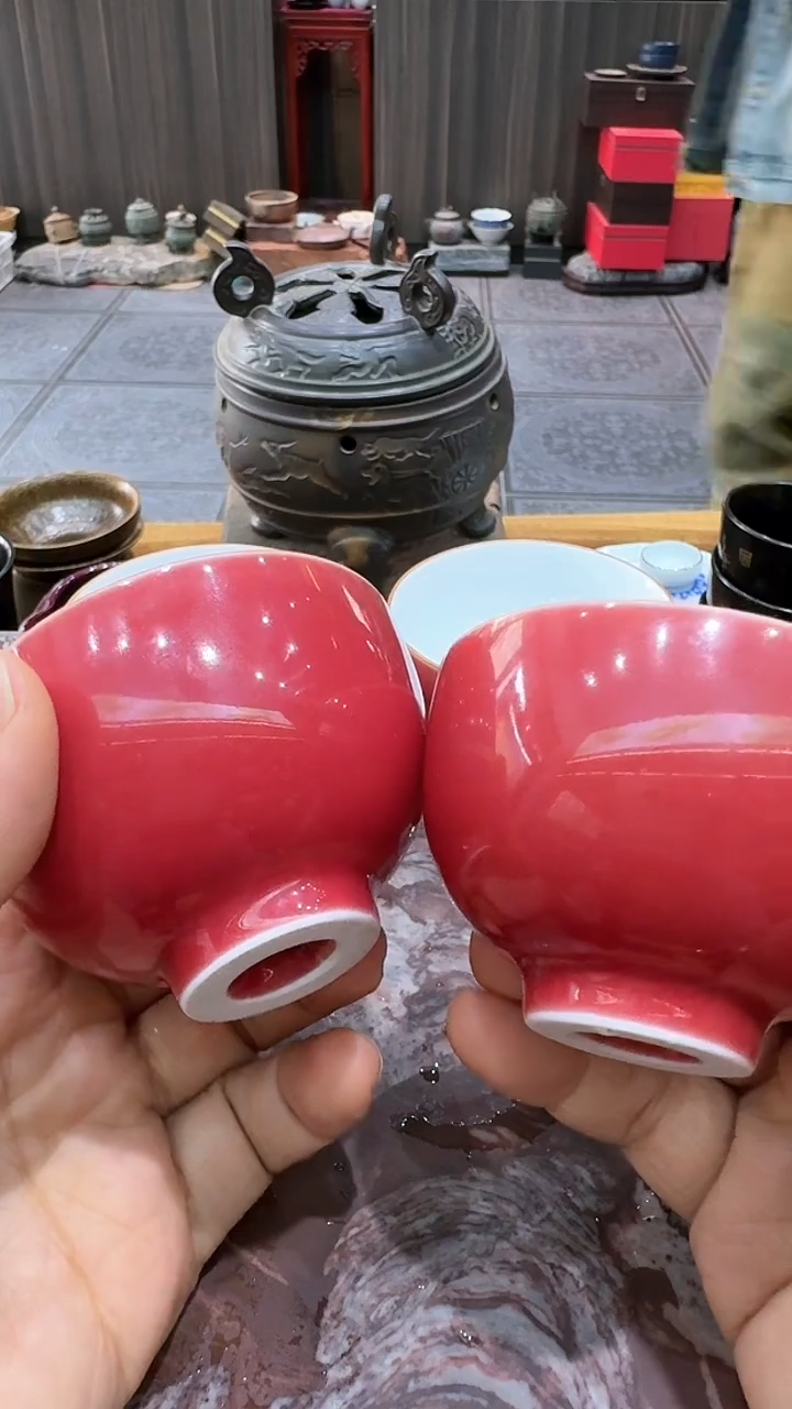 【闪购商品】胭脂红品茗杯4个，，，，瓷