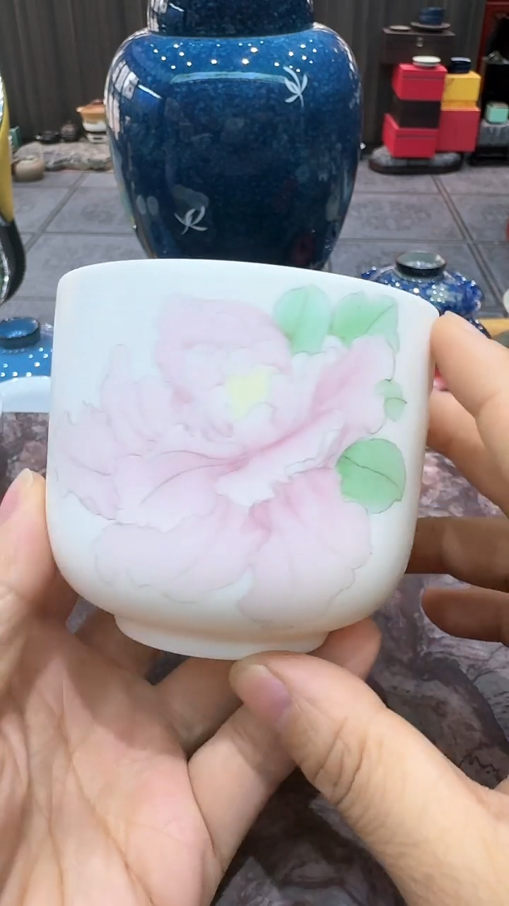 【闪购商品】羊脂玉瓷素烧手绘杯。瓷