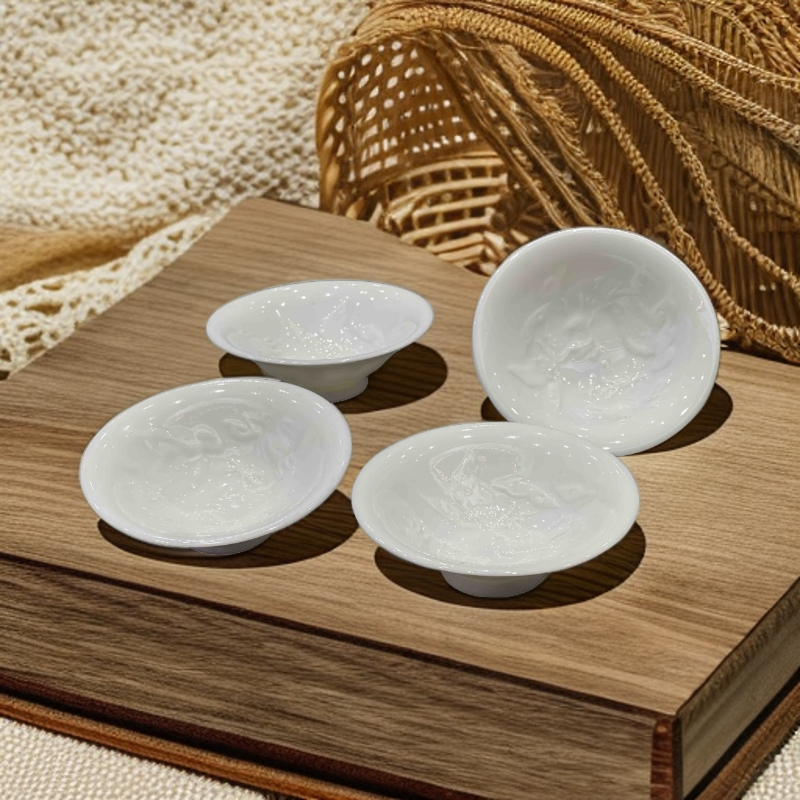 大白龙坡杯陶瓷手工茶具茶杯高档白瓷品茗杯家用（四个）纯白斗笠杯