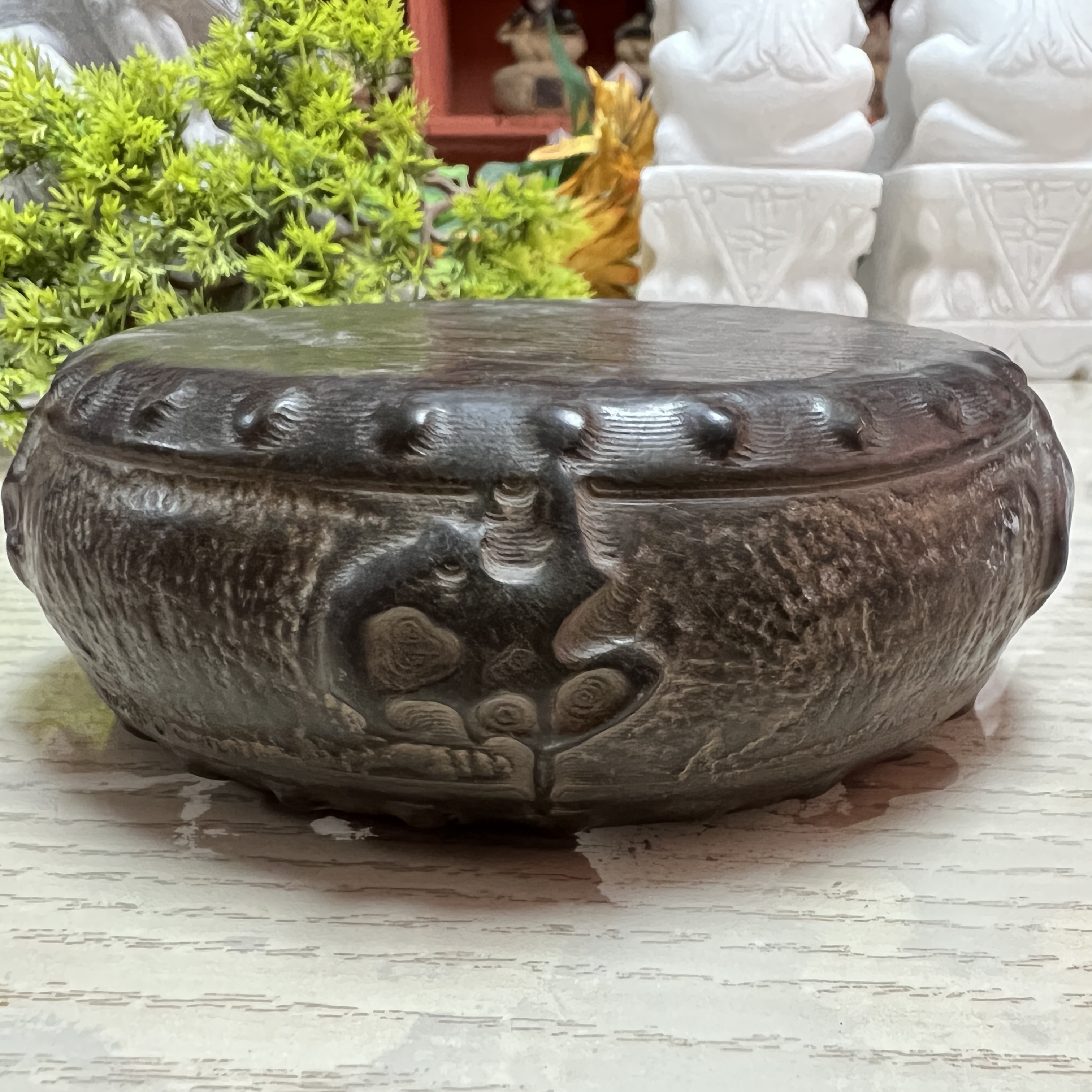 天然青石佛字石鼓高端石材仿古石墩底座壶承石雕圆形石头石墩家用