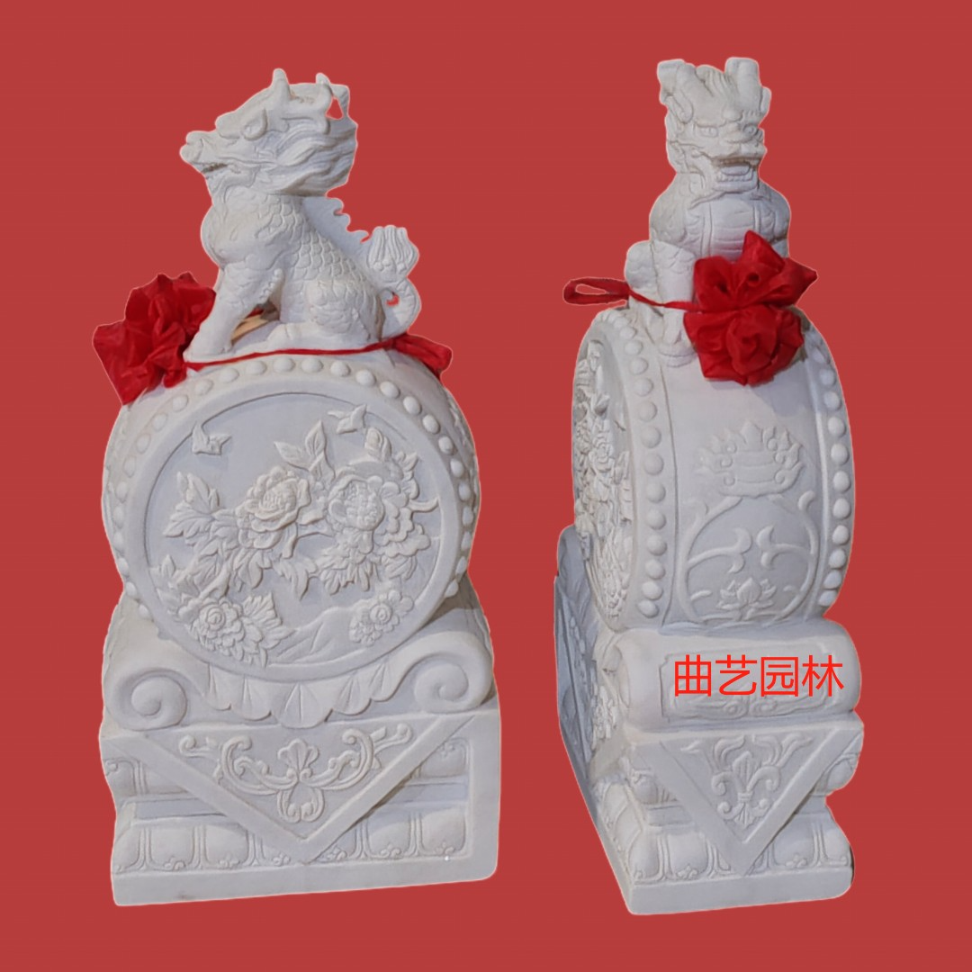 天然汉白玉石雕石材创意麒麟抱鼓石门墩适用于摆在门口庭院摆放