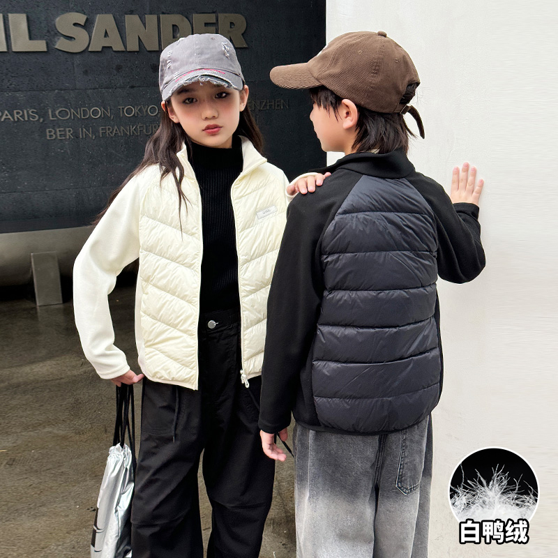 儿童轻盈轻薄秋冬C拼接男童白鸭绒羽绒内外穿保暖外套潮CTDYY366
