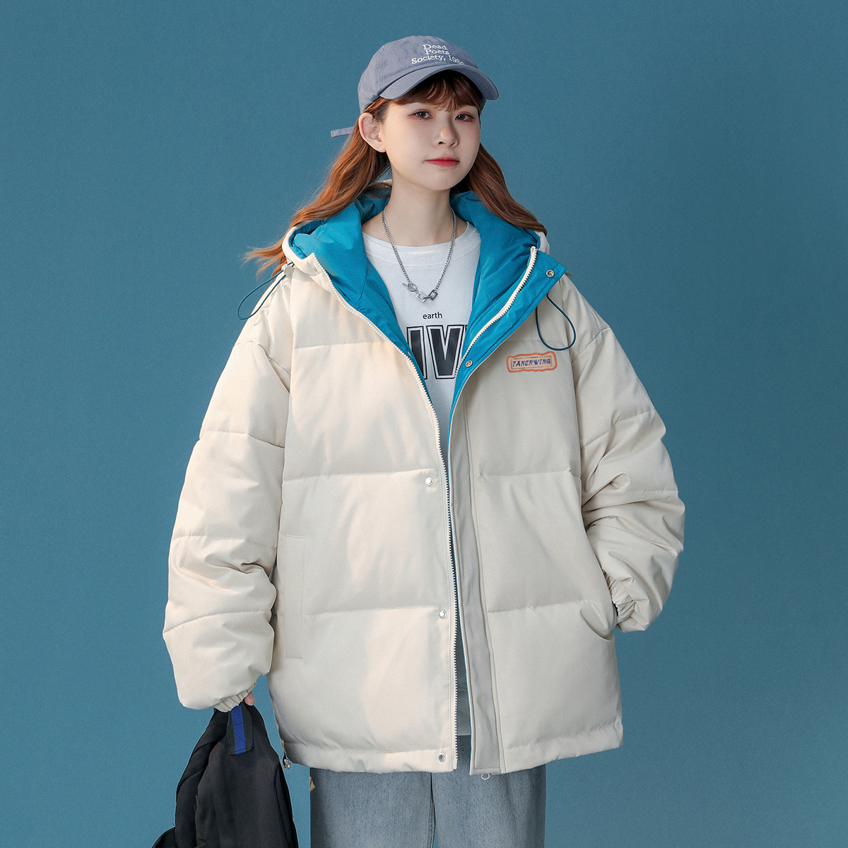 RJKK冬季新款韩版连帽棉服宽松百搭加厚保暖学生面包服外套潮流