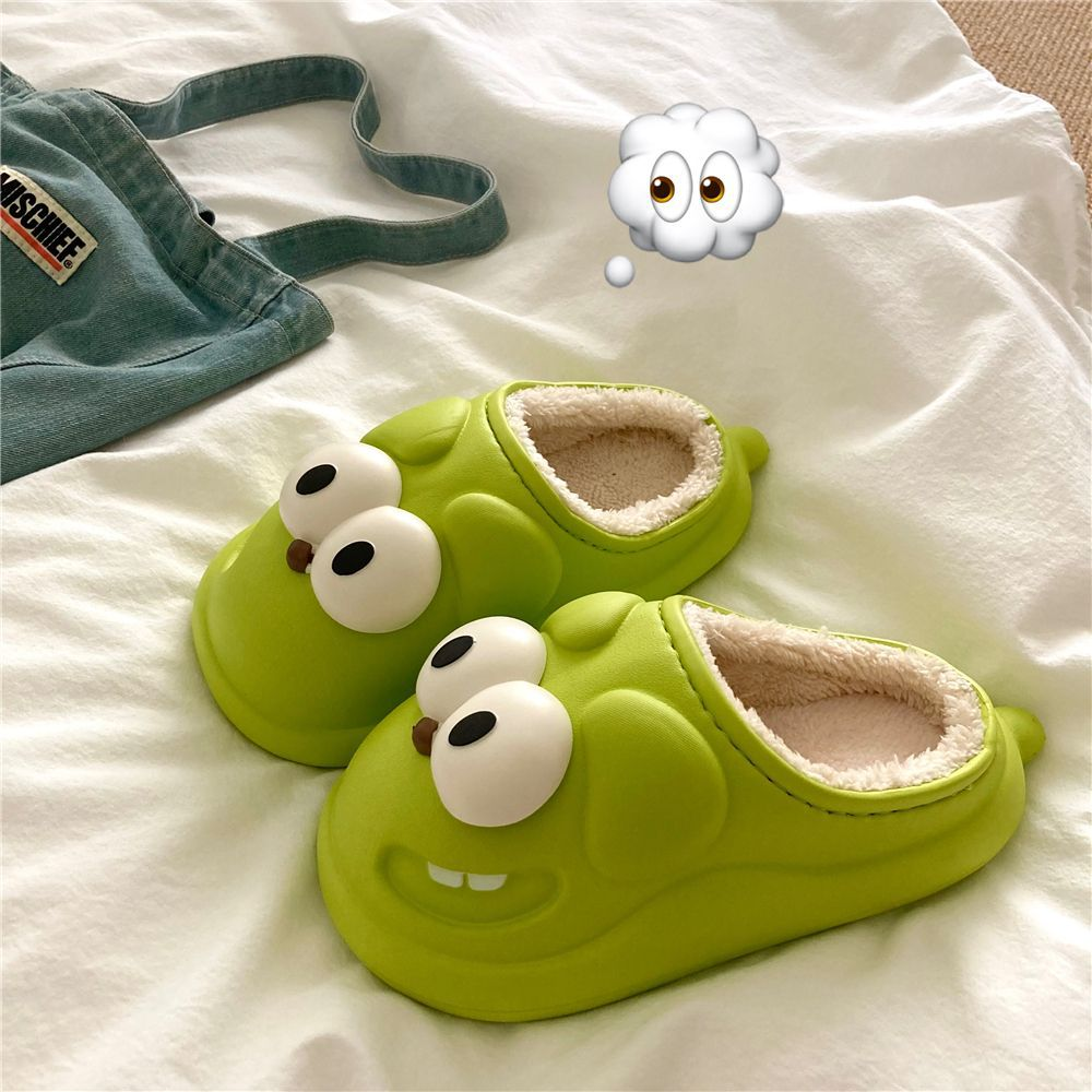 冬季棉拖鞋女大眼狗卡通可爱踩屎感男防水防滑室内外穿百搭G1情侣