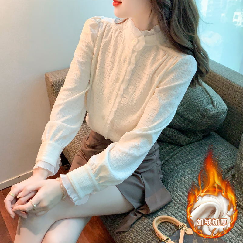 加绒加厚法式打底衫立领衬衫女士小衫2025新款秋冬内塔洋气上衣