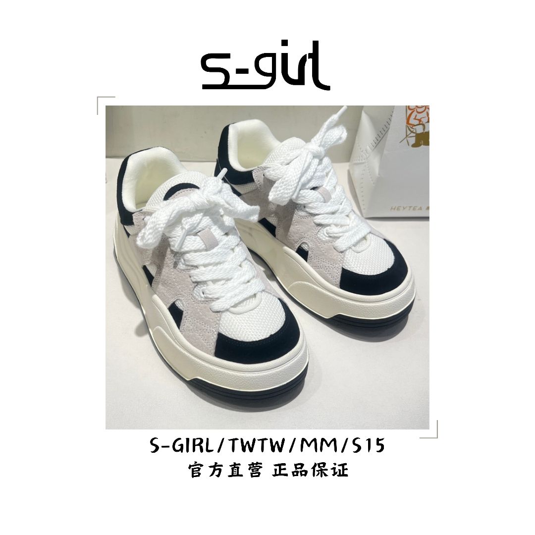 S15网红超火板鞋女2023新款秋冬厚底休闲鞋ins时尚增高拼色板鞋女