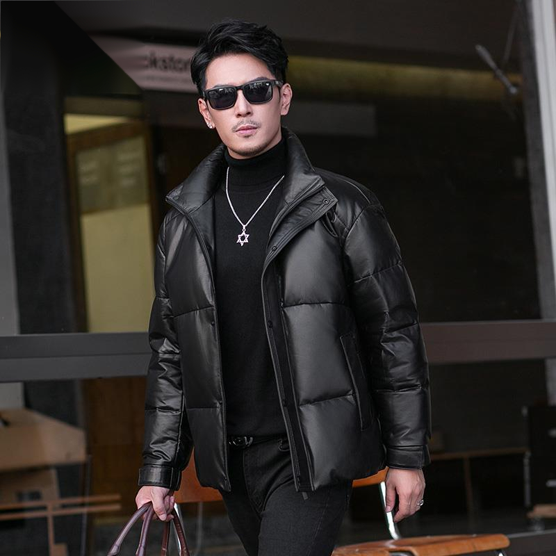 TOUCH  MISS冬季真皮皮衣男士头层牛皮羽绒服加绒加厚宽松皮夹克