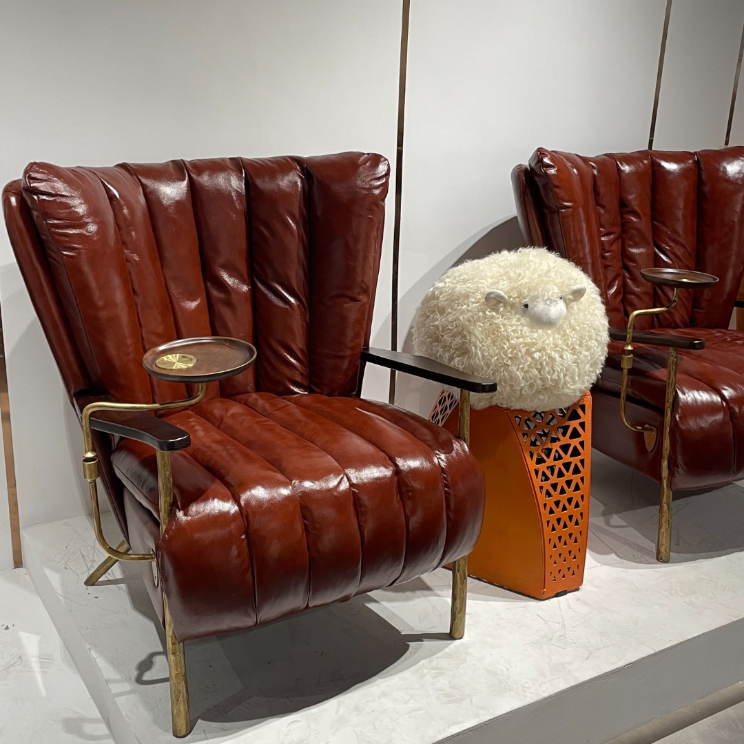 复古中古风扶手老虎椅手工锻打教父椅单人沙发真皮茶室客厅雪茄椅