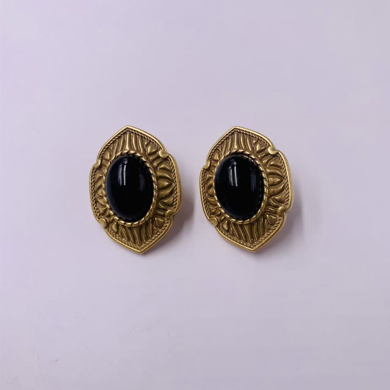 铜合金琉璃耳饰 复古 度老金 耳钉